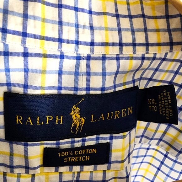 Polo Ralph Lauren Men Casual Button Shirt XXL Yellow/Blue Checkers - Picture 6 of 7